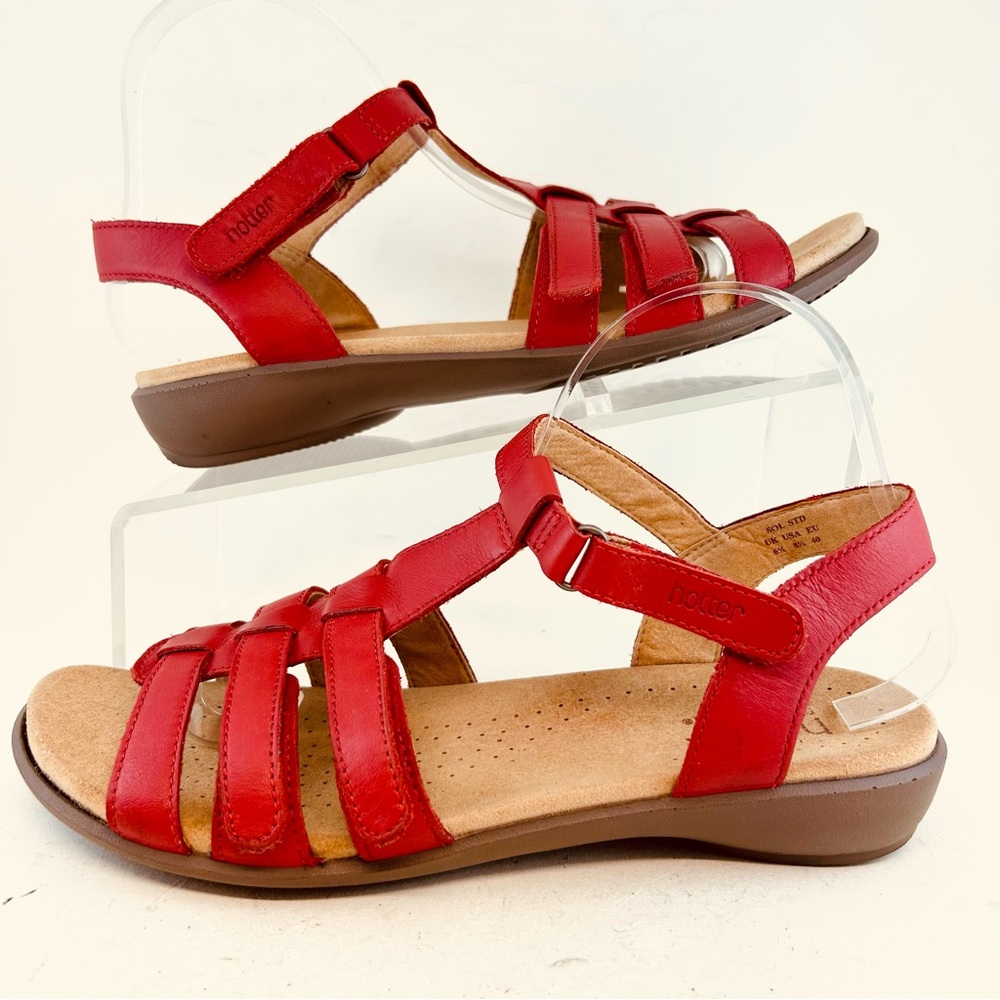 Hotter Concept Red Leather Sol Adjustable Straps Flat Sandals size 8.5 EU 40 - Picture 5 of 12